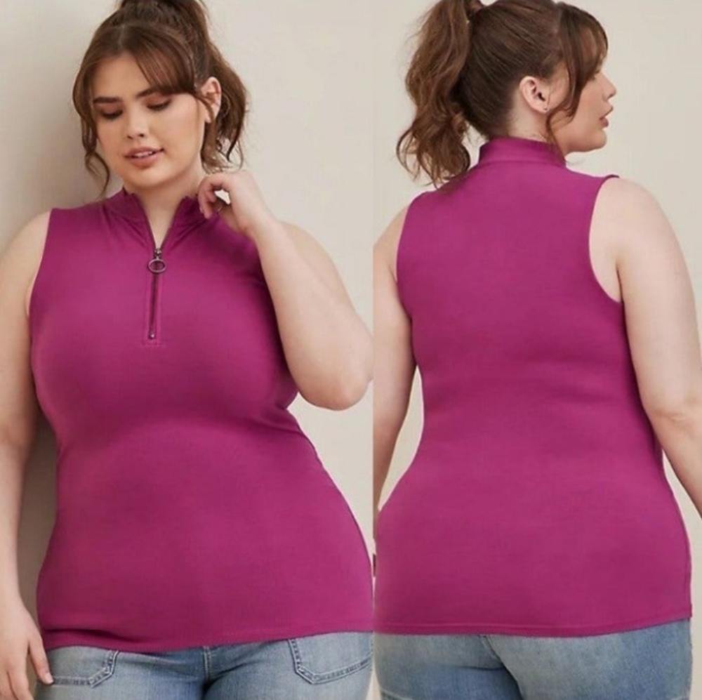 NWT Torrid 2X Foxy Mock Neck Zip-up Tank- Berry Size 2 2X(18/20) NWT